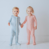 Blue Gingham Two Way Zipper Footie