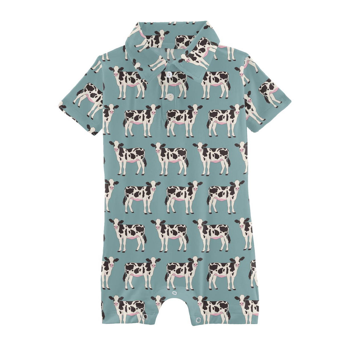 Jade Cows Short Sleeve Polo Romper