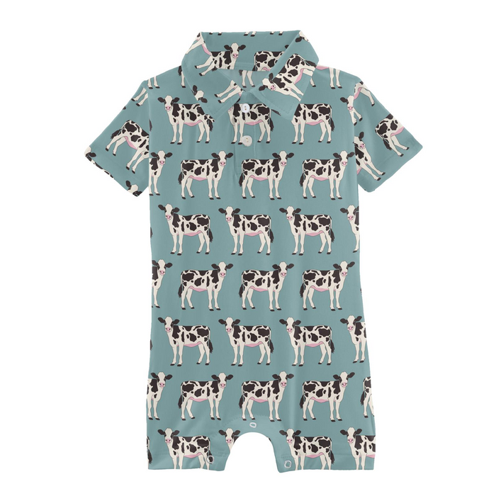 Jade Cows Short Sleeve Polo Romper