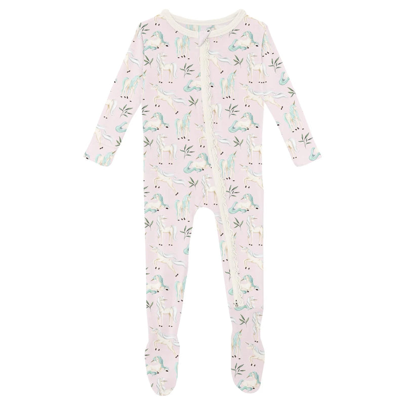 Print Muffin Ruffle Footie w/ 2 way Zipper