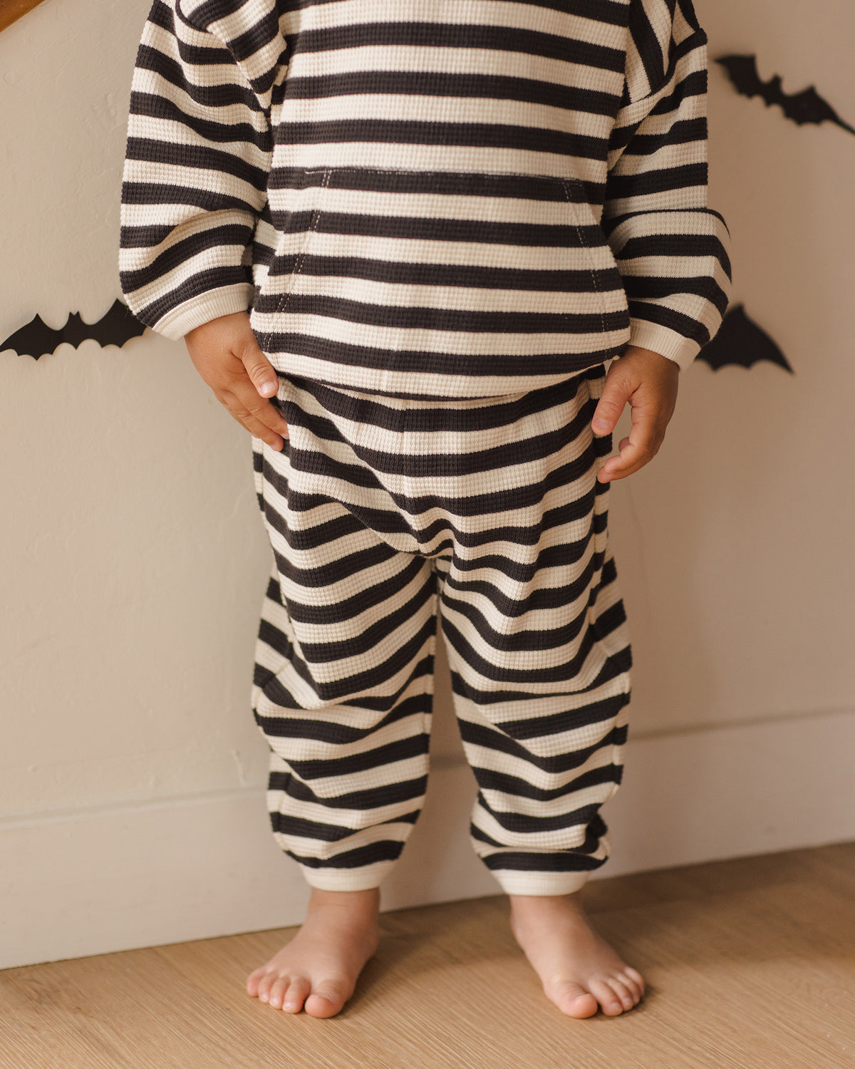 Black Stripe Waffle Slouch Set