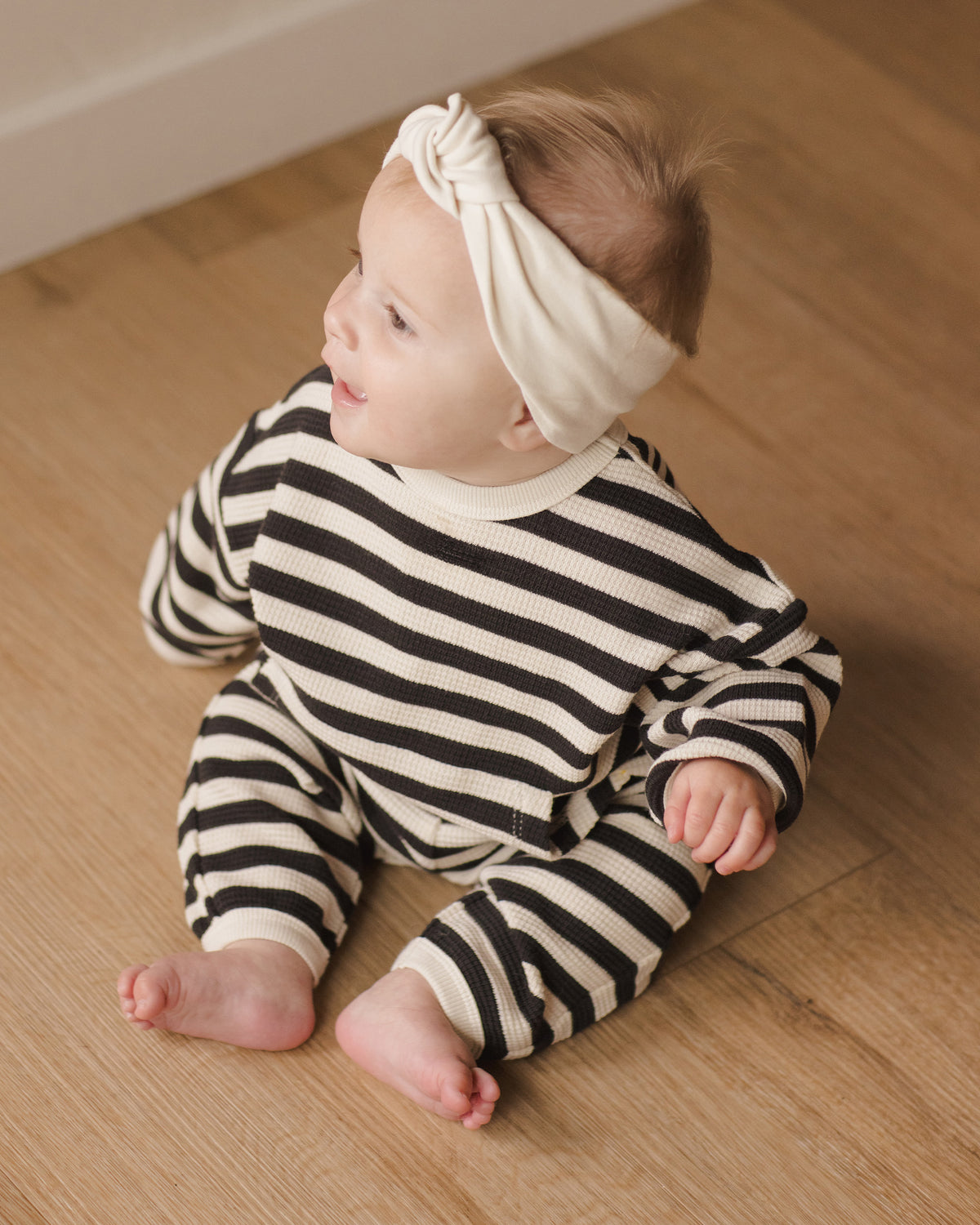 Black Stripe Waffle Slouch Set