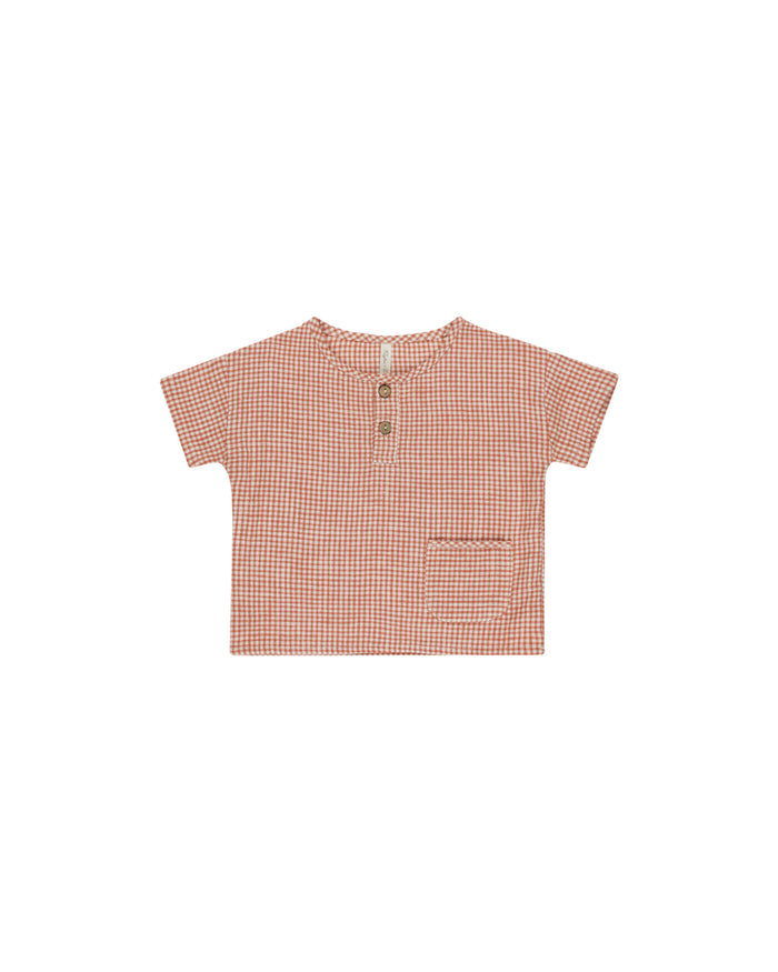 Poppy Gingham Woven Henley Tee