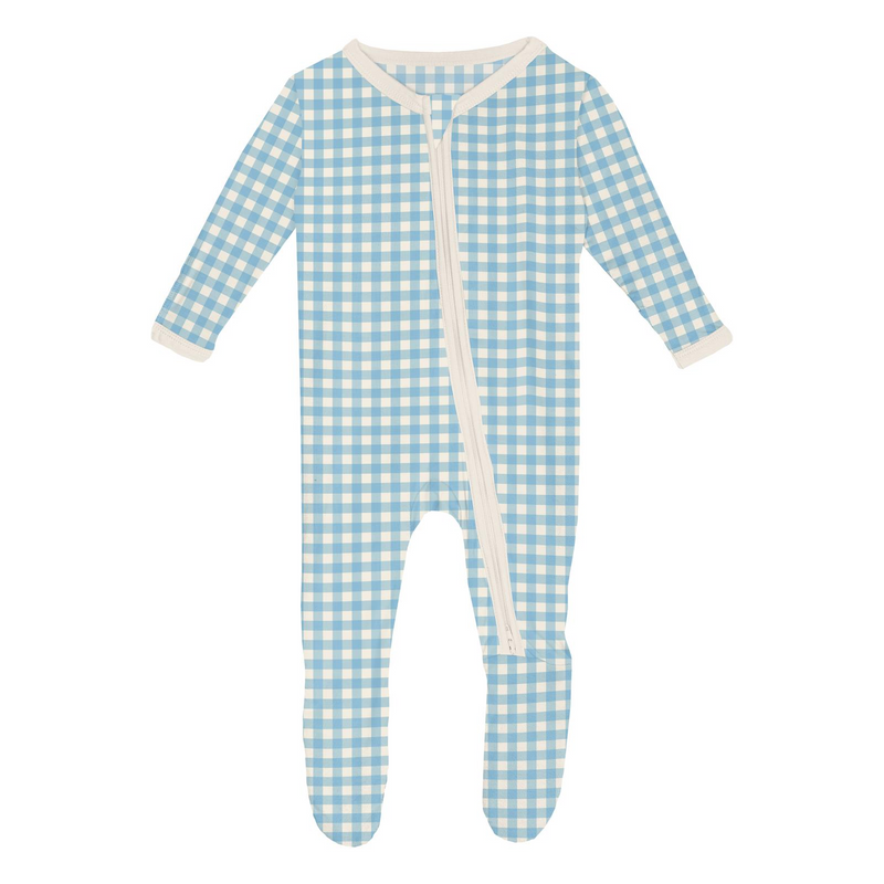 Blue Gingham Two Way Zipper Footie