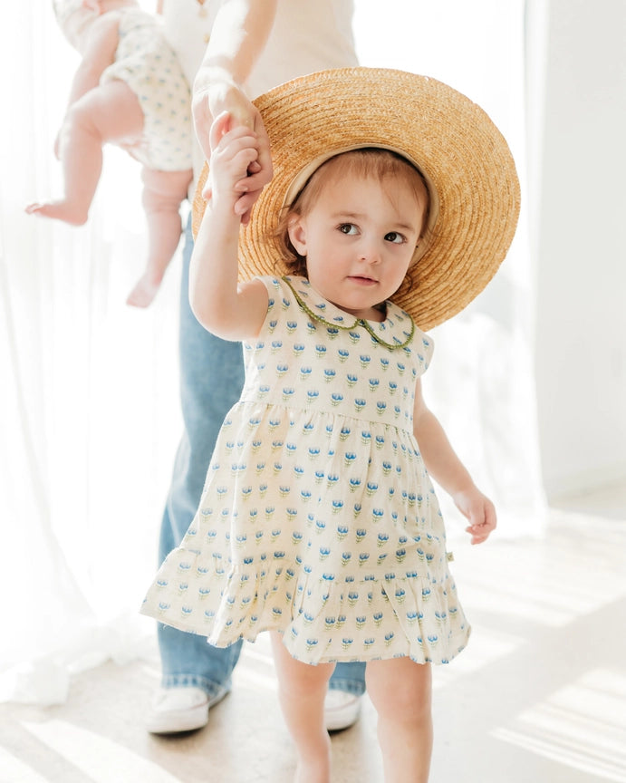 Peter Pan Collar Floral Baby Flare Dress & Bloomer