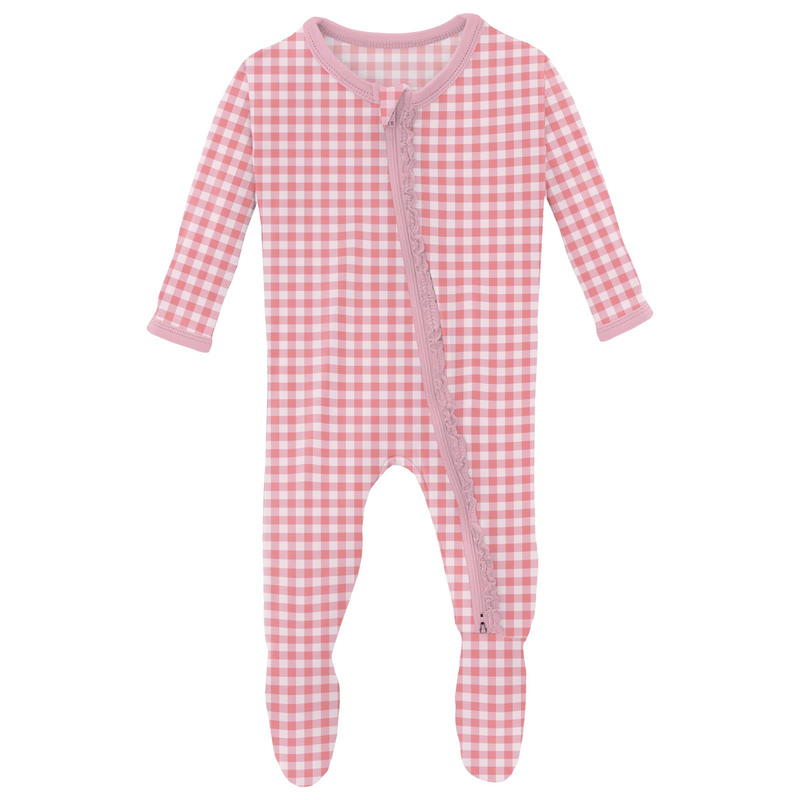 Pink Gingham Muffin Ruffle Footie