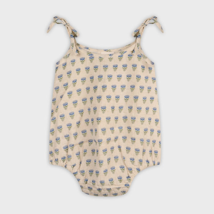 Linen Blend Shoulder Tie Baby Romper