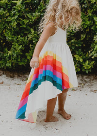 Vivid Rainbow Halter Hi Lo Dress