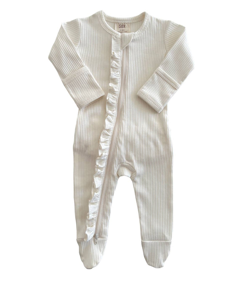 Organic Ribbed Frill Zip Footie