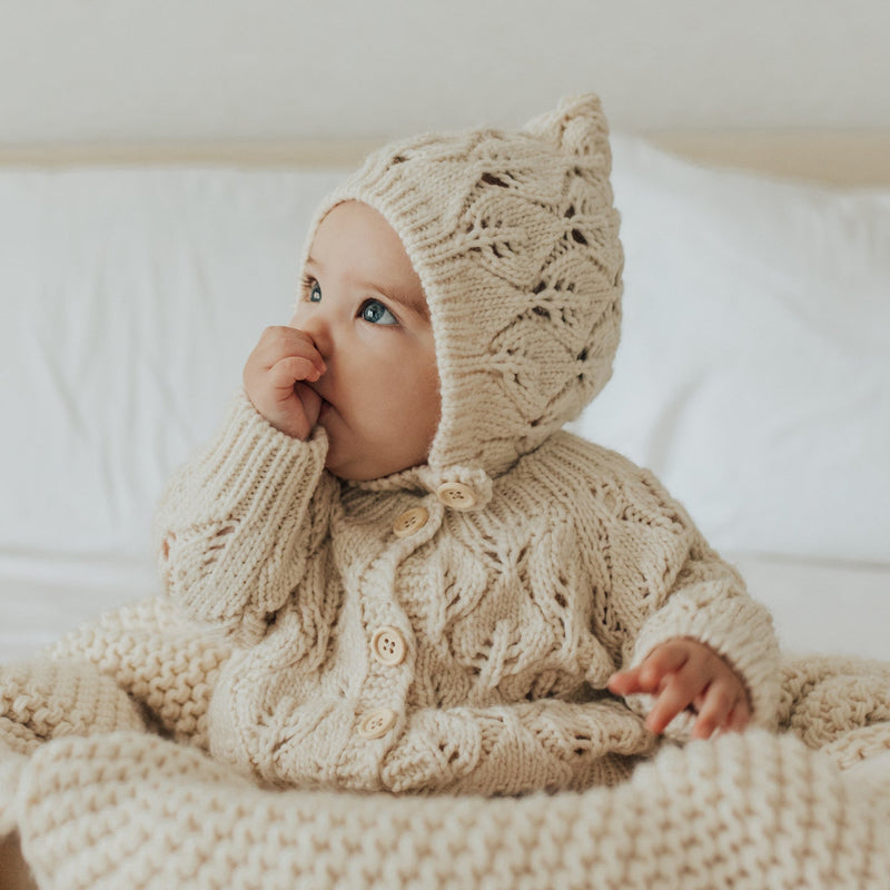 Leaf Lace Knit Bonnet