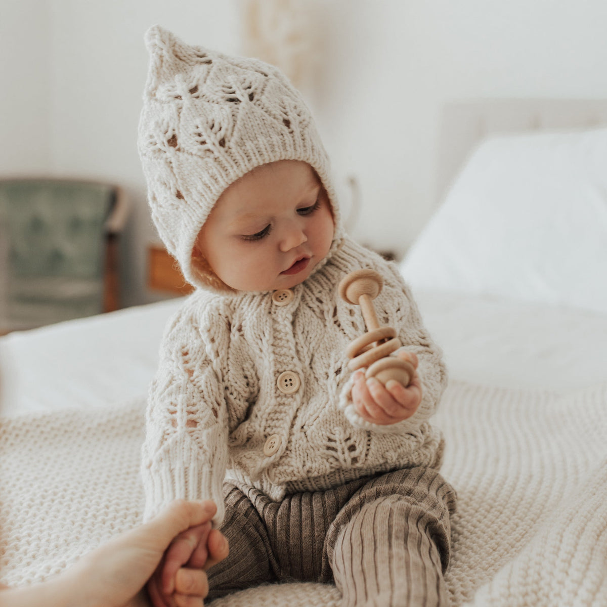 Leaf Lace Knit Bonnet