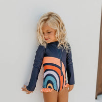 Rainbow Navy Zip Rash Guard One Piece Swim